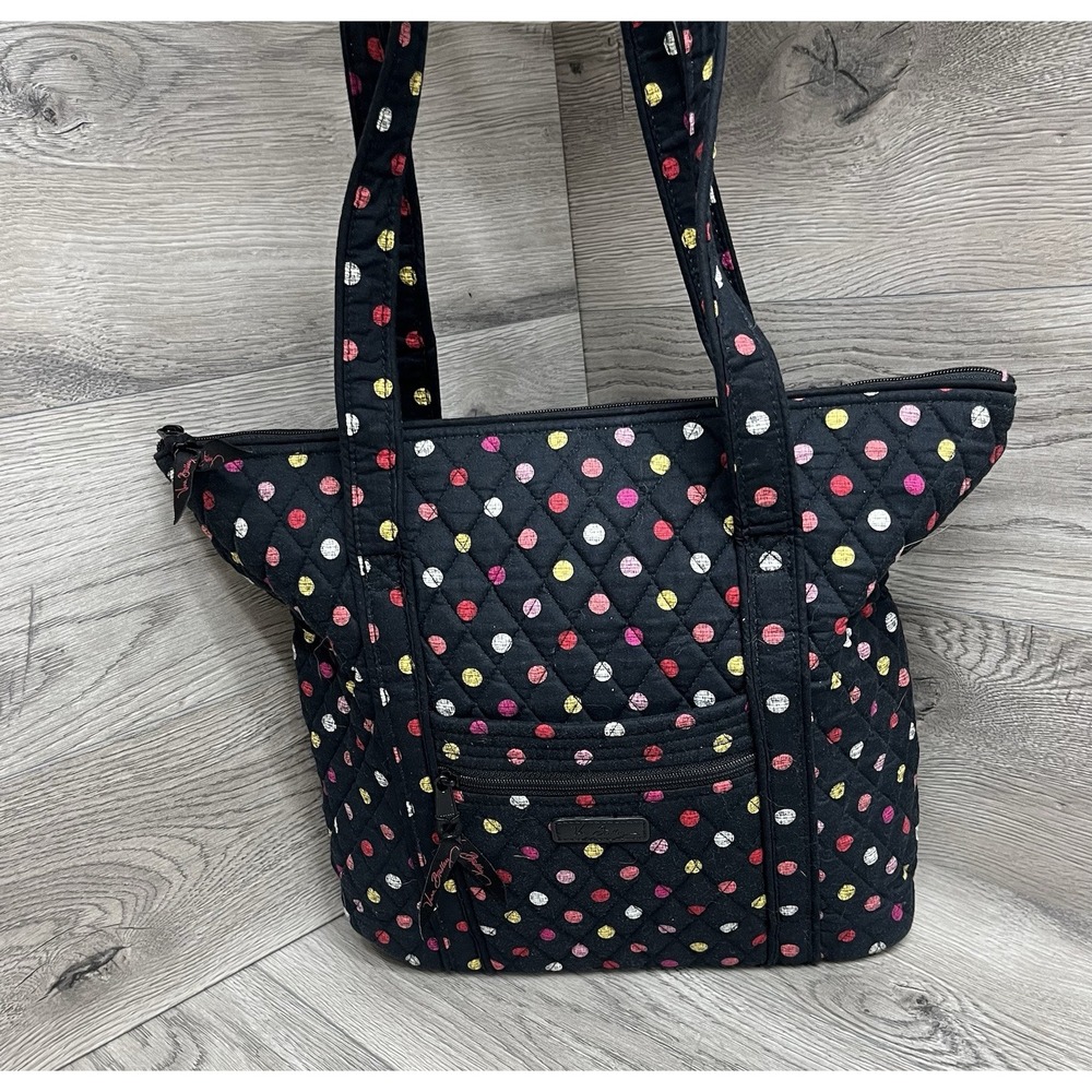 Black With Polka Dots Vera Bradley Shoulder Bag With Zip Closures